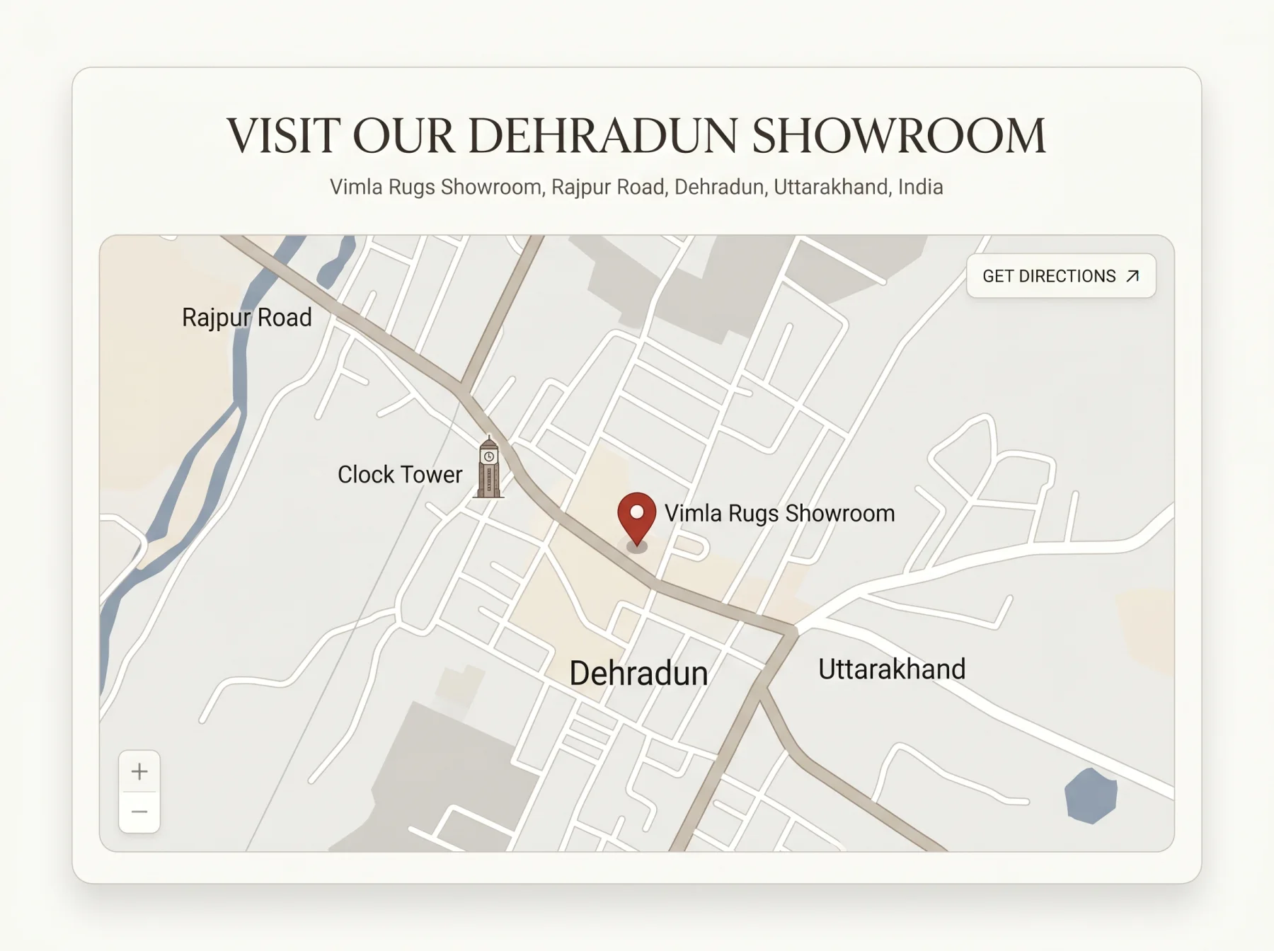 Map showing the Vimla Rugs showroom in Dehradun