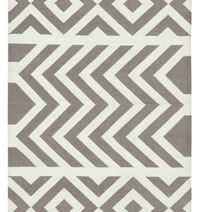 brown white striped rug