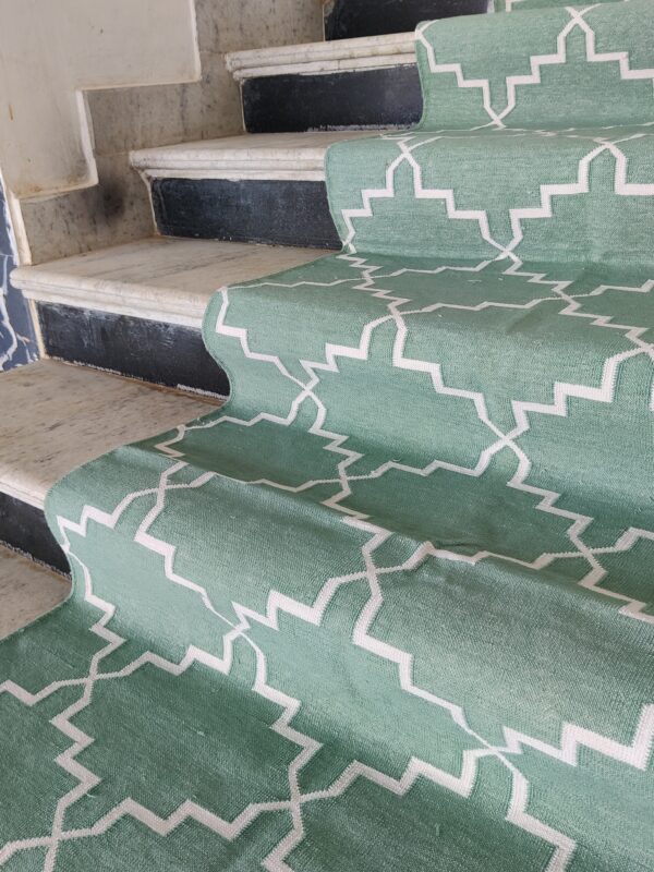 green and white rug