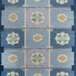 Custom Blue Wool Kilim Rug, Handwoven Geometric Flatweave Carpet for Living Room, Bedroom & Hallway view 6