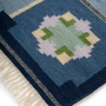 Custom Blue Wool Kilim Rug, Handwoven Geometric Flatweave Carpet for Living Room, Bedroom & Hallway view 5