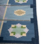 Custom Blue Wool Kilim Rug, Handwoven Geometric Flatweave Carpet for Living Room, Bedroom & Hallway view 4