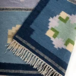 Custom Blue Wool Kilim Rug, Handwoven Geometric Flatweave Carpet for Living Room, Bedroom & Hallway view 3