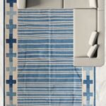 Handwoven Cotton Flatweave Area Rug, Blue & White Geometric Motif, Living Room Rug view 7