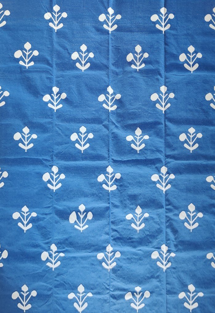 Handwoven Cotton Flatweave Area Rug, Blue & White Geometric Motif, Living Room Bedroom Rug