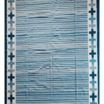 Handwoven Cotton Flatweave Area Rug, Blue & White Geometric Motif, Living Room Rug view 9