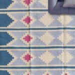 Navajo Inspired Blue Wool Kilim Area Rug – Rectangular Southwestern Flatweave for Living Room & Nursery view 13