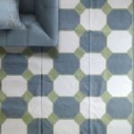 Modern Farmhouse Blue and White Tile Pattern Cotton Dhurrie Rug, Cotton Area Rug for Bedroom view 8