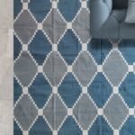 Premium Handwoven Cotton Flat Weave Rug – Durable Geometric Area Rug in Blue & Gray view 9