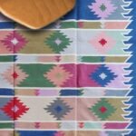 Boho Colorful Striped Aztec Pattern Rectangular Flatweave Bedroom Rug, Colorful Boho Kilim Style Diamond Cotton Dhurrie Rug view 9