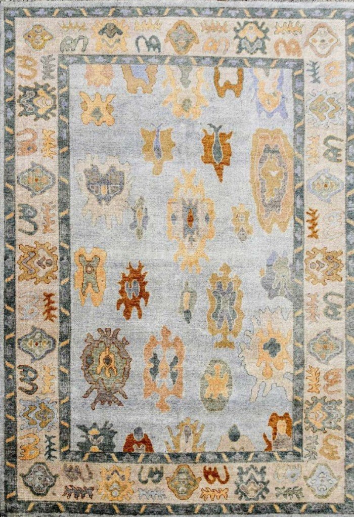Handwoven Wool Oushak Area Rug, Turkish Style Wool Oushak Rug for Living Room & Bedroom