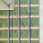 Sage Green Geometric Wool Area Rug – Modern Grid Living Room Rug, Rectangular Geometric Plaid Wool Area Rug view 9