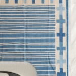 Handwoven Cotton Flatweave Area Rug, Blue & White Geometric Motif, Living Room Rug view 6