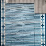 Handwoven Cotton Flatweave Area Rug, Blue & White Geometric Motif, Living Room Rug view 8