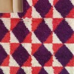 Handmade Moroccan Wool Rug – Purple Diamond Geometric Area Carpet, Purple, Red & Ivory Geometric Design view 4