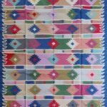 Boho Colorful Striped Aztec Pattern Rectangular Flatweave Bedroom Rug, Colorful Boho Kilim Style Diamond Cotton Dhurrie Rug view 1