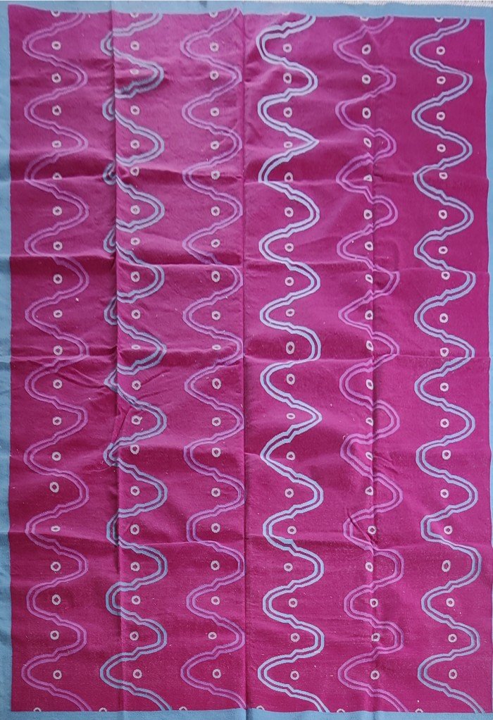 Rectangular Magenta and Light Blue Wavy Cotton Flat Weave Area Rug for Bedroom, Living Room