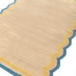 Beige and Blue Wavy Edge Wool Kilim Area Rug – Rectangular Scalloped Flatweave for Kids Room & Preppy Home view 8