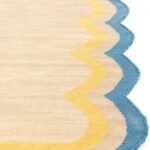 Beige and Blue Wavy Edge Wool Kilim Area Rug – Rectangular Scalloped Flatweave for Kids Room & Preppy Home view 2