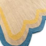 Beige and Blue Wavy Edge Wool Kilim Area Rug – Rectangular Scalloped Flatweave for Kids Room & Preppy Home view 7