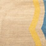 Beige and Blue Wavy Edge Wool Kilim Area Rug – Rectangular Scalloped Flatweave for Kids Room & Preppy Home view 6