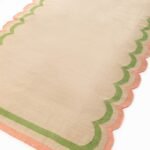 5×8 Beige and Green Wavy Edge Wool Kilim Area Rug – Rectangular Scalloped Flatweave for Kids Room & Home Office view 8