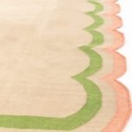 5×8 Beige and Green Wavy Edge Wool Kilim Area Rug – Rectangular Scalloped Flatweave for Kids Room & Home Office view 2