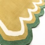 Scalloped Edge Wool Kilim Rug | Mustard Yellow Area Rug with Green Wavy Border for Living Room & Bedroom | Flatweave Decor view 6