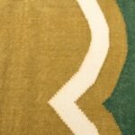 Scalloped Edge Wool Kilim Rug | Mustard Yellow Area Rug with Green Wavy Border for Living Room & Bedroom | Flatweave Decor view 5
