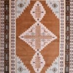 Handmade Moroccan Wool Rug, Tribal Diamond Medallion Area Rug, Brown Ivory Carpet, Living Room Rug view 1