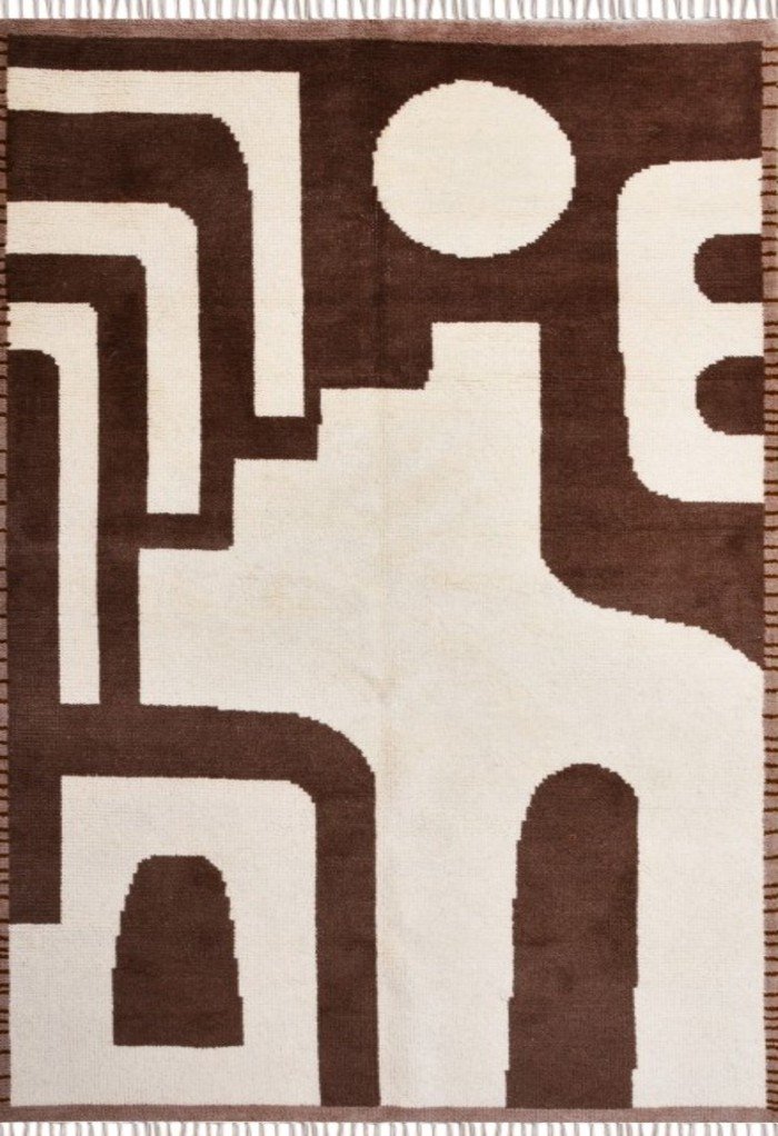 Modern Brown & Cream Moroccan Wool Rug, Designer Area Carpet, Modern Living Room Rug, Custom Size Rug
