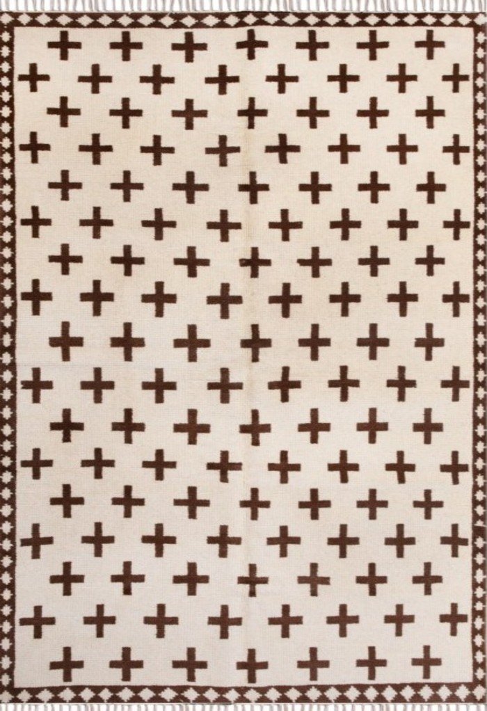 Handmade Moroccan Wool Area Rug – Ivory Brown Geometric Living Room Carpet, Bedroom Rug, Custom Size Rug