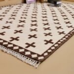 Handmade Moroccan Wool Area Rug – Ivory Brown Geometric Living Room Carpet, Bedroom Rug, Custom Size Rug view 8