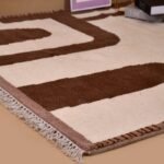 Modern Brown & Cream Moroccan Wool Rug, Designer Area Carpet, Modern Living Room Rug, Custom Size Rug view 2