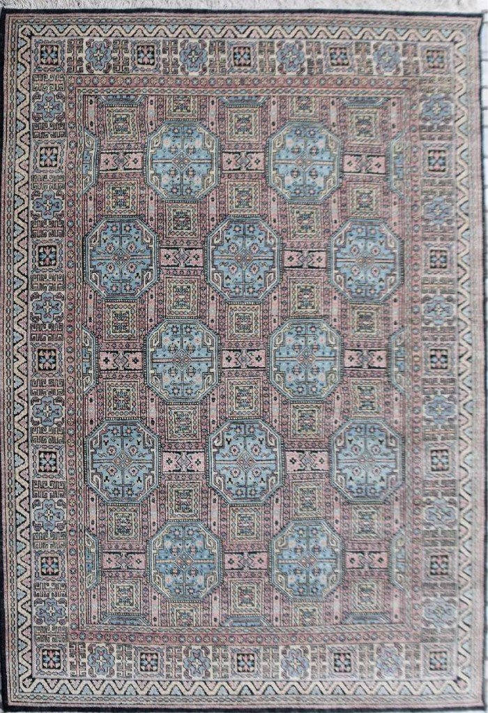 Handwoven Wool Oushak Area Rug, Vintage Turkish Oushak Carpet in Soft Blue & Pink for Living Room, Bedroom & Luxury Home Décor
