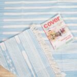 Handwoven Blue and White Cotton Flat Weave Rug – Modern Striped Area Rug, Washable Summer Floor Carpet view 7