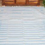 Handwoven Blue and White Cotton Flat Weave Rug – Modern Striped Area Rug, Washable Summer Floor Carpet view 3