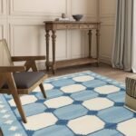 Blue and White Geometric Cotton Flat Weave Area Rug for Living Room and Bedroom view 8