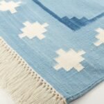 Blue and White Geometric Cotton Flat Weave Area Rug for Living Room and Bedroom view 7