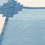 Blue and White Geometric Cotton Flat Weave Area Rug for Living Room and Bedroom view 5
