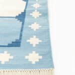 Blue and White Geometric Cotton Flat Weave Area Rug for Living Room and Bedroom view 4