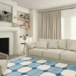 Blue and White Geometric Cotton Flat Weave Area Rug for Living Room and Bedroom view 3