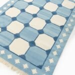 Blue and White Geometric Cotton Flat Weave Area Rug for Living Room and Bedroom view 2