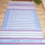 Blue and Red Striped Geometric Rug for Living Room Bedroom, Red Accent Geometric Flat Weave Cotton Ru view 3