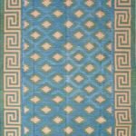 Handwoven Cotton Flat Weave Rug – Boho Geometric Blue Area Rug, Greek Key Border Blue & Green Geometric Rug for Living Room Bedroom view 1