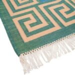 Handwoven Cotton Flat Weave Rug – Boho Geometric Blue Area Rug, Greek Key Border Blue & Green Geometric Rug for Living Room Bedroom view 7