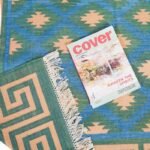 Handwoven Cotton Flat Weave Rug – Boho Geometric Blue Area Rug, Greek Key Border Blue & Green Geometric Rug for Living Room Bedroom view 6