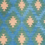 Handwoven Cotton Flat Weave Rug – Boho Geometric Blue Area Rug, Greek Key Border Blue & Green Geometric Rug for Living Room Bedroom view 5
