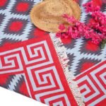 Geometric Rectangle Cotton Area Rug – Southwestern Flatweave Rug with Greek Key Border, Boho Geometric Tribal Area Rug, Washable Cabin Floor Carpet view 4