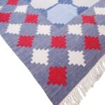 Handwoven Blue White Red Cotton Flat Weave Rug, Flatweave Cotton Area Rug for Home Decor view 7
